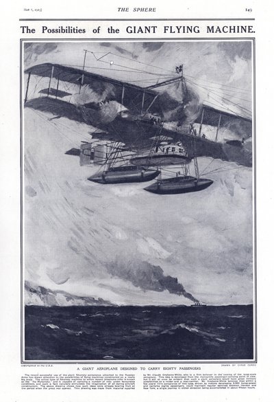 Ein riesiges Flugzeug, entworfen für achtzig Passagiere, 1914 von Cyrus Cuneo